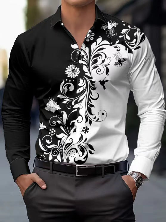 Men's 3D Patterned Slim-Fit Long Sleeve Shirt | Casual Button-Down