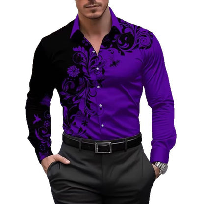 Men's 3D Patterned Slim-Fit Long Sleeve Shirt | Casual Button-Down