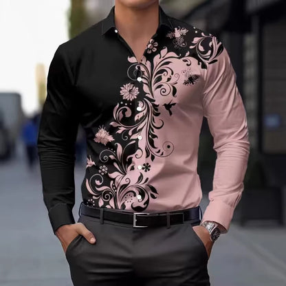Men's 3D Patterned Slim-Fit Long Sleeve Shirt | Casual Button-Down