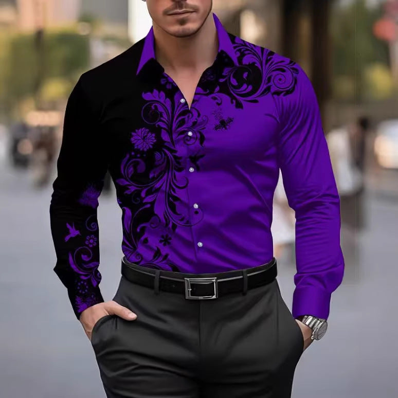 Men's 3D Patterned Slim-Fit Long Sleeve Shirt | Casual Button-Down