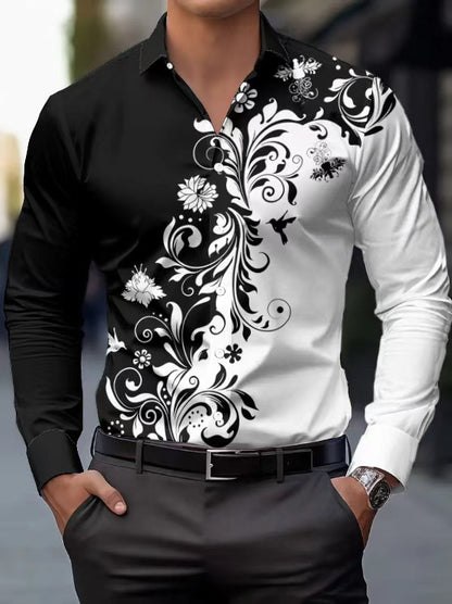 Men's 3D Patterned Slim-Fit Long Sleeve Shirt | Casual Button-Down