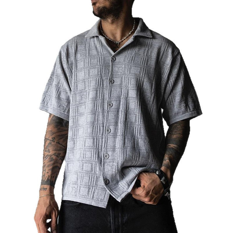 Men's Retro Hollow-Out Knit Shirt | Summer Breathable Short Sleeve Lapel Cardigan