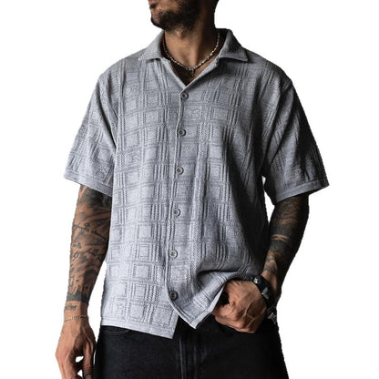 Men's Retro Hollow-Out Knit Shirt | Summer Breathable Short Sleeve Lapel Cardigan