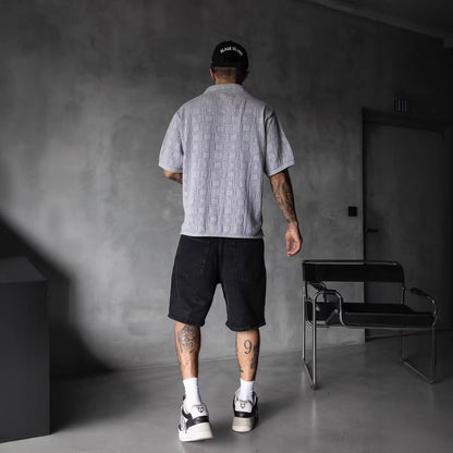 Men's Retro Hollow-Out Knit Shirt | Summer Breathable Short Sleeve Lapel Cardigan