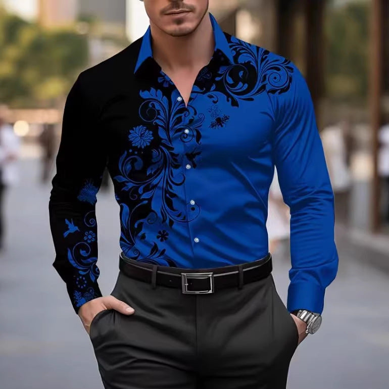 Men's 3D Patterned Slim-Fit Long Sleeve Shirt | Casual Button-Down