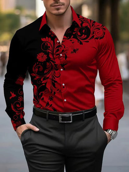 Men's 3D Patterned Slim-Fit Long Sleeve Shirt | Casual Button-Down
