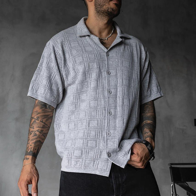 Men's Retro Hollow-Out Knit Shirt | Summer Breathable Short Sleeve Lapel Cardigan