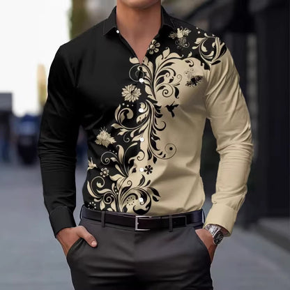 Men's 3D Patterned Slim-Fit Long Sleeve Shirt | Casual Button-Down