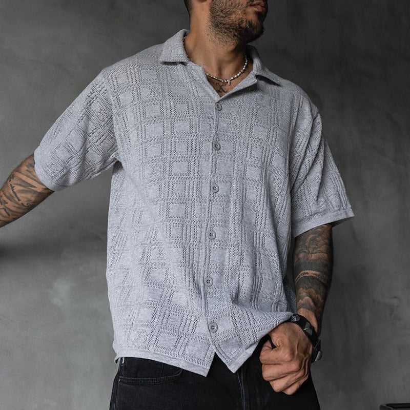 Men's Retro Hollow-Out Knit Shirt | Summer Breathable Short Sleeve Lapel Cardigan