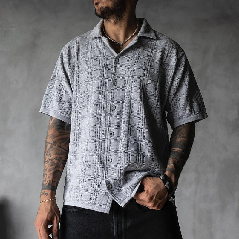 Men's Retro Hollow-Out Knit Shirt | Summer Breathable Short Sleeve Lapel Cardigan